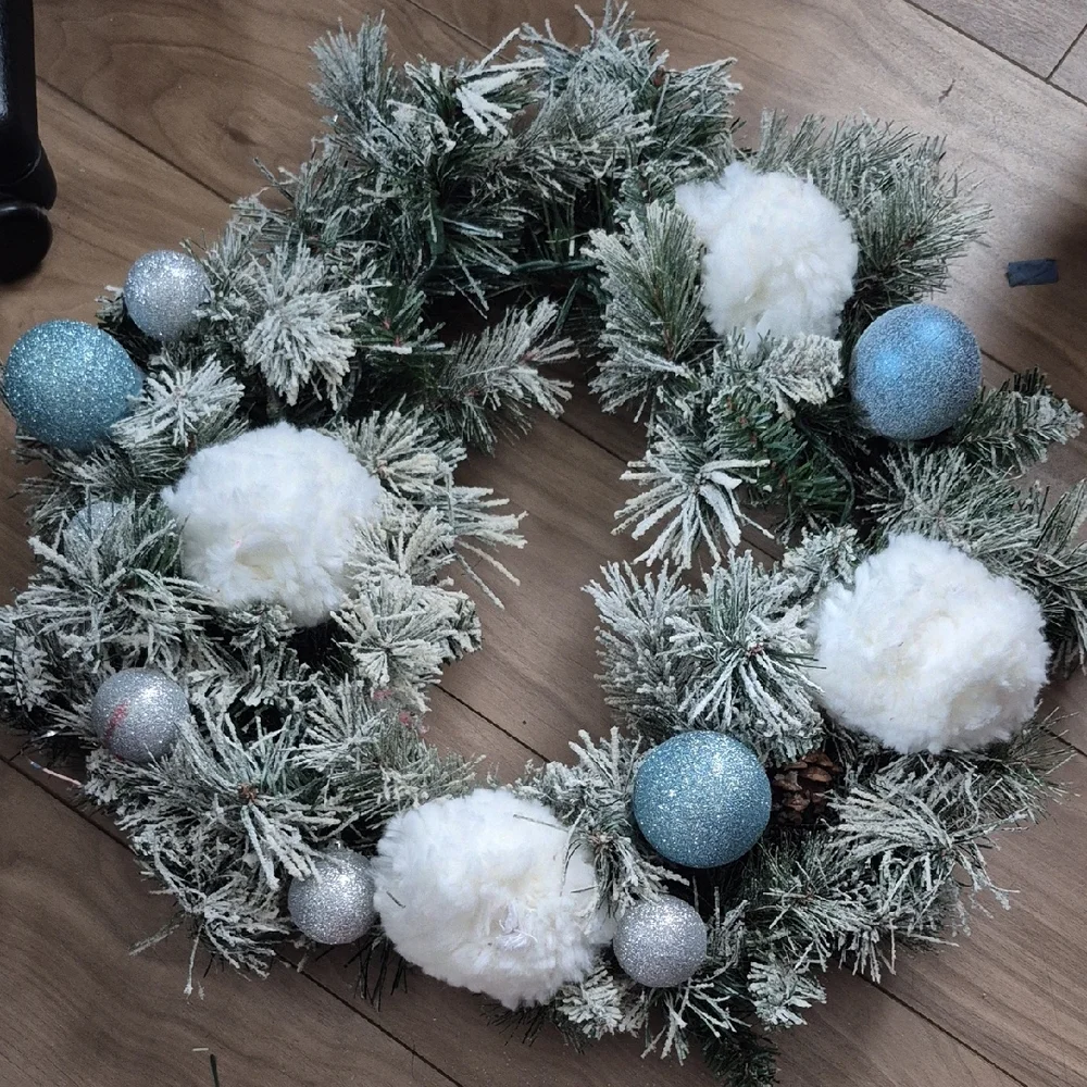 Frosted Snowball Holiday Wreath